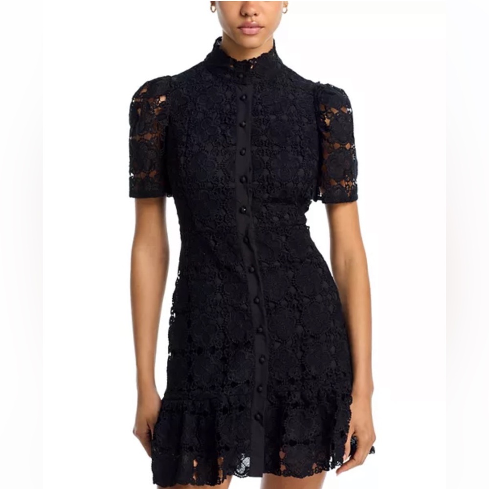 Floral Lace Mock Neck Mini Dress Aqua